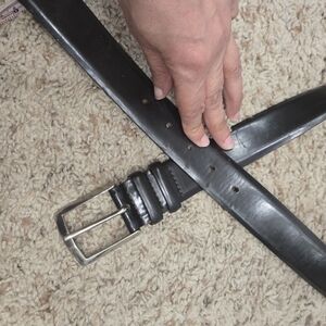 To Boot Black Leather Belt with Silver Buckle Size 38